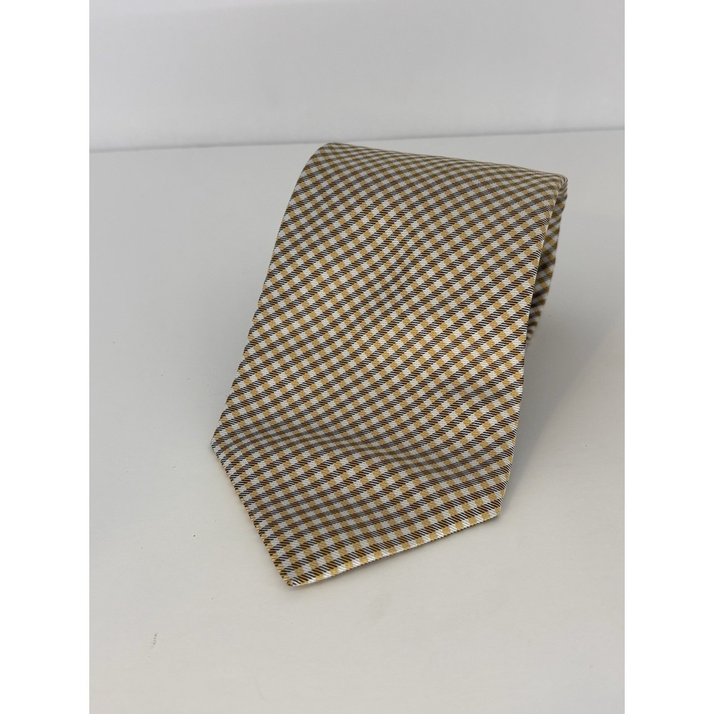 Brooks Brothers Makers Silk Repo Tie Yellow Gold Check Jacquard Made in USA